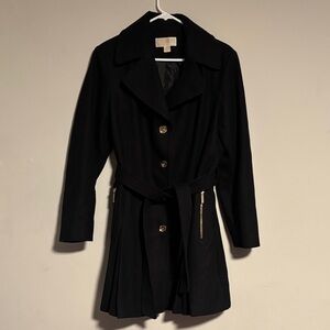 Women’s MICHAEL Michael Kors Black Wool Trench Coat with Gold Accents